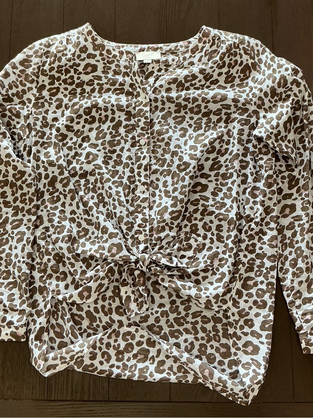 Leopard Print Tie-Front Women’s Blouse - Brown/White